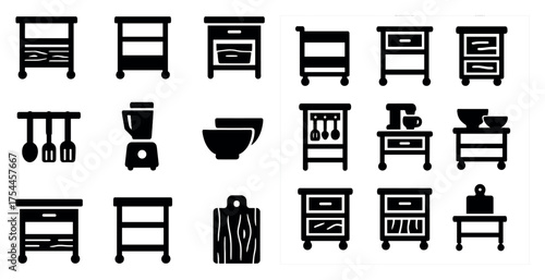Kitchen appliances solid icons set - silhouette, cookware, culinary and utensil symbols