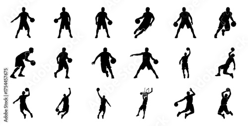 Basketball players in action silhouette dribbling