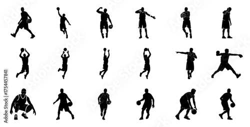 Basketball players in action silhouette sport