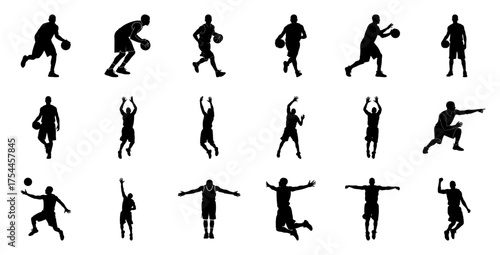 Basketball players in action silhouette sport