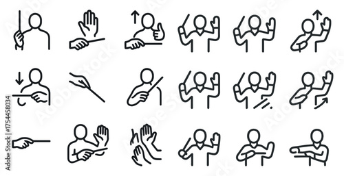 Sign language line icons set – gestures, communication, visual symbols