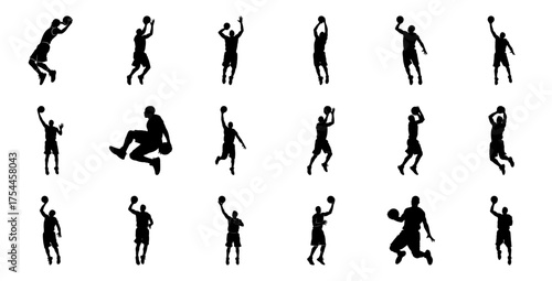 Basketball players in action silhouettes jump