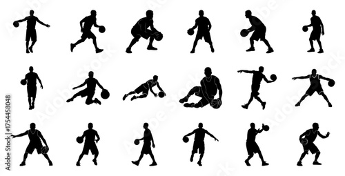 Basketball players in action silhouettes sport
