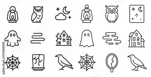 Halloween outline icons set – spooky, linear, holiday and celebration graphics