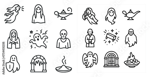 Halloween outline icons set – spooky, ghost, supernatural silhouette symbols