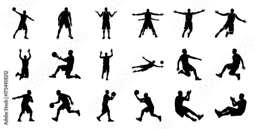 Basketball players in action silhouettes sport