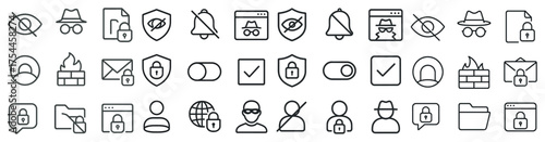 Cyber security line icons set – digital protection, privacy, safety designs