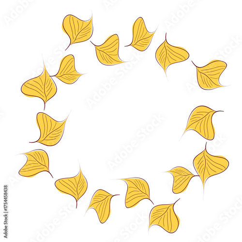 Hand drawn plants, dividers, wreaths, border frames. Circle floral frame with leaves on white background. Vector hand drawn illustration for wallpaper, posters, card. Copy space. Doodle style.