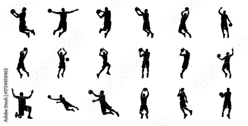 Basketball players in various action poses silhouette