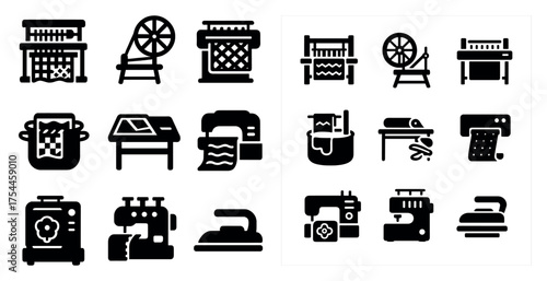 Knitting and sewing icons set – silhouette, solid, crafting tools and patterns