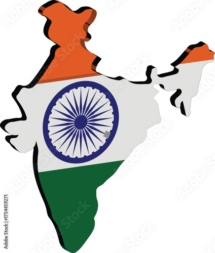 3D Map Silhouette of India with National Flag Texture - Patriotism, Geography, South Asian Identity, and Travel Destination Concept Vector