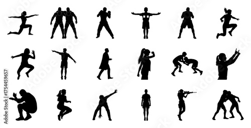 Diverse Silhouettes of People in Action sports fitness