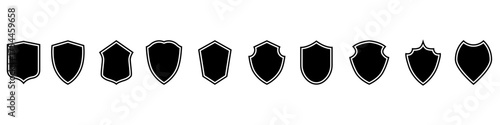 Shield blank icon vector set. security illustration sign collection. Knight award symbol. medieval royal vintage badges isolated.