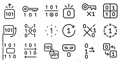 Escape room line icons set – puzzle, cryptography, mystery-solving symbols