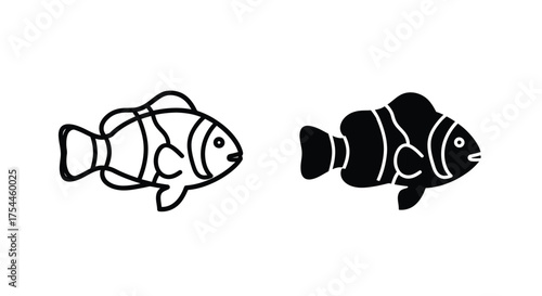 Clownfish Icon Set in Outline and Solid Style