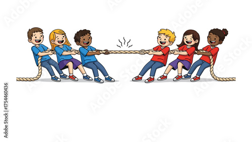 Tug of War Illustration: An engaging illustration captures children engrossed in a tug-of-war, showcasing teamwork, competition, and youthful vigor.