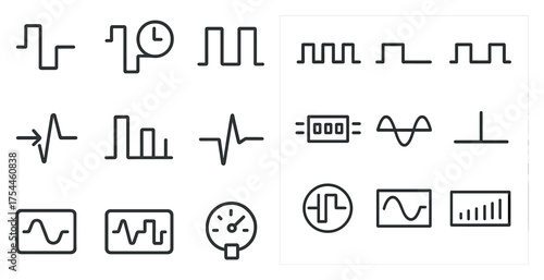 Audio and sound waves line icons set – minimal, outline, music and frequency symbols