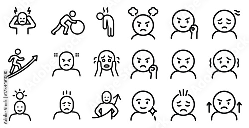 Emotions and reactions line icons set – outline, expressive, mood symbols collection