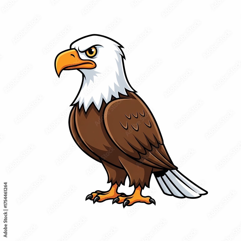 Fototapeta premium Fierce Cartoon Bald Eagle Symbol of Freedom and Patriotism Vector Illustration