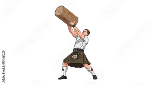 Highland Games Competitor: A strong athlete in traditional attire prepares to toss a heavy log in a display of strength and skill at a highland games competition. A vivid illustration of athleticism