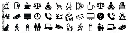 Wellness and balance solid icons set – flat, filled, health and lifestyle symbols