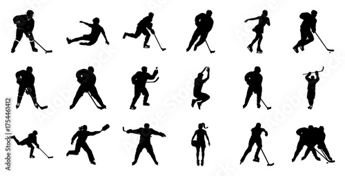 Hockey players and athletes in action ice hockey figure skating