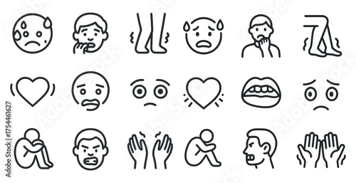 Emotional silhouette icons set – filled, expressive, mood and feeling symbols