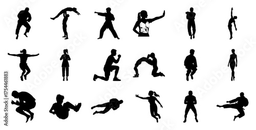 Martial arts figures in action poses karate judo