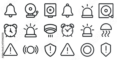Alert and notification icons set – line, outline, alarm and warning symbols