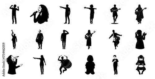 People performing music and dancing silhouette singing