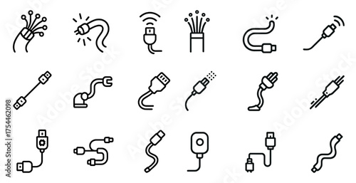 Connectivity outline icons set – linear, network, communication, technology symbols