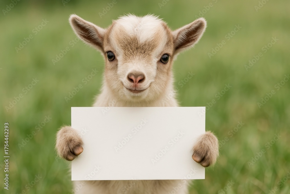 Obraz premium Cute goat holding blank sign.