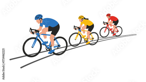 Riders Racing: Dynamic depiction of three cyclists racing, showcasing the thrill of competition and athletic determination on a track.