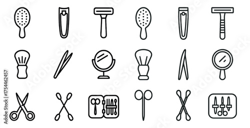Personal grooming line icons set – grooming, hygiene, toiletry essentials