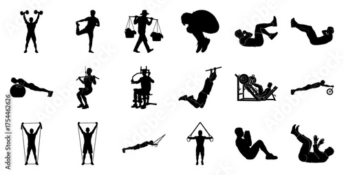 Silhouettes of people exercising fitness exercise