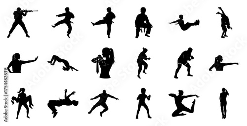 Silhouettes of people in motion action movement