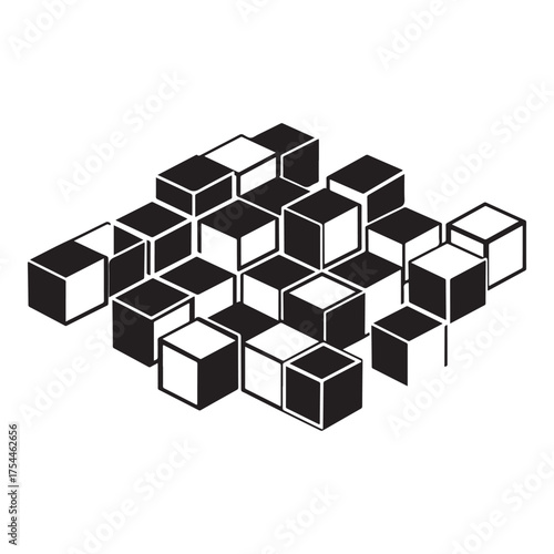 Optical illusion of cubes isolated on white background, creating a visually intriguing pattern that plays with perception and depth in a geometric design