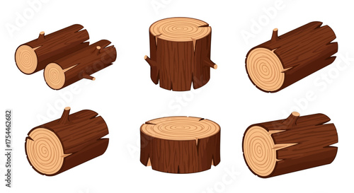 Collection of various cut wooden logs, illustrating natural resources and lumber
