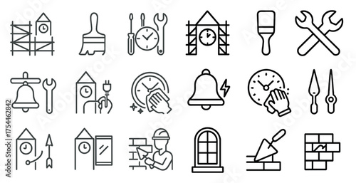Construction and repair line icons set – outline, tools, building symbols for diy