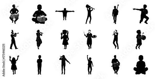 Silhouettes of people performing various activities