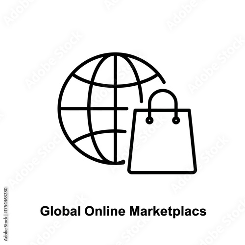 Global Online Marketplaces Shopping Bag and Earth Icon.
