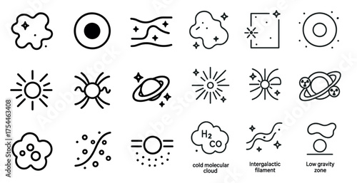 Space and astronomy outline icons set – cosmic, constellation, celestial designs