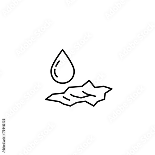 Minimalist line art icon of a water drop and crumpled paper.