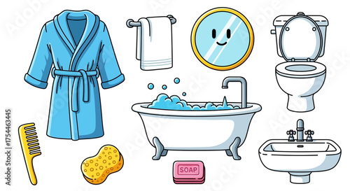 Bathroom Essentials Cartoon Style Icons for Clean Living