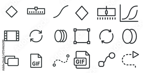 Multimedia outline icons set – linear, flat, media and graphic symbols