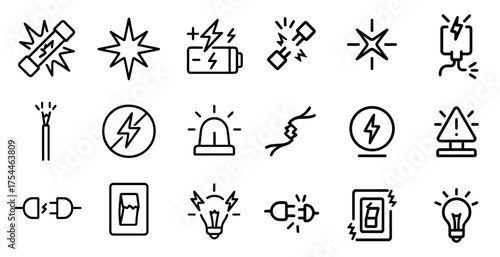 Electricity and power line icons set – solid, filled, energy and safety symbols