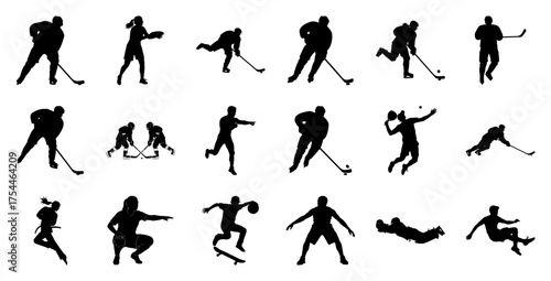 Sports silhouettes on white background hockey player