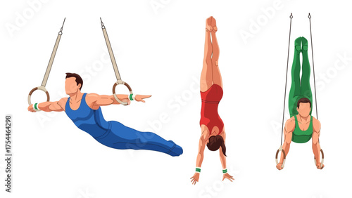 Gymnasts on Rings: Energetic gymnasts showcase remarkable strength and balance as they perform dynamic routines on gymnastic rings. This image captures the spirit of athleticism and dedication.