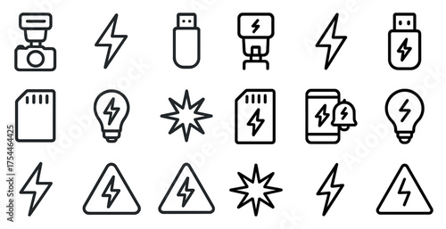 Electronics line icons set – silhouette, gadget symbols and tech device elements