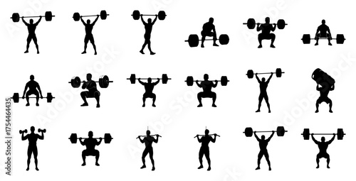 Weightlifters lifting barbells and dumbbells weightlifting